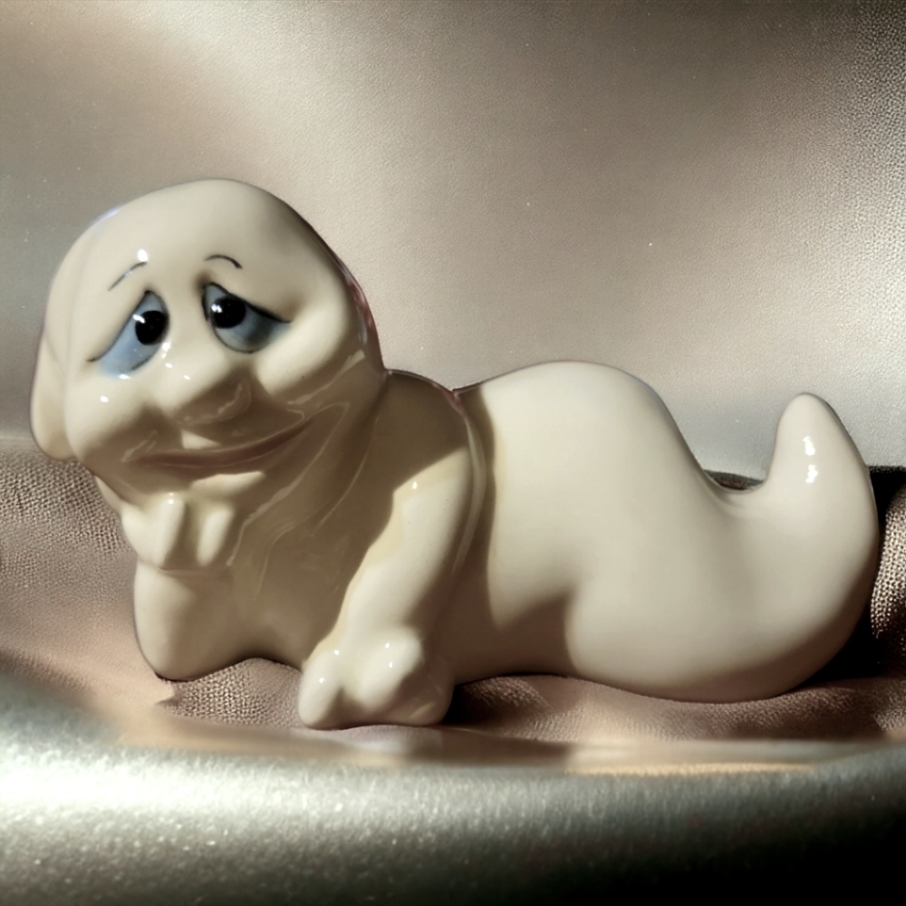 Vtg Sexy Ghost Figurine Ceramic Lounging Smiling Blue Eyed Halloween Spirit